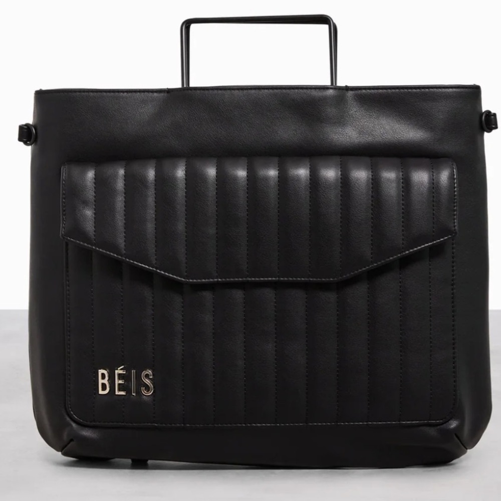 NWT BÉIS Quilted Black Moto Messenger Backpack